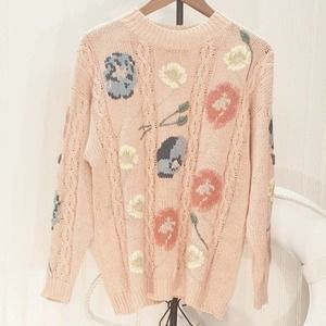 Cozy Vintage Boho Granny Floral  Cottage Core Sweater